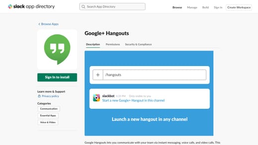 Slack Com Apps A0 F7 Ys 351 Google Hangouts Tab More Info